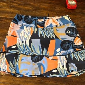 Tropical Print Mini Skirt|skort in Blue and Orange. Tennis/pickleball etc
